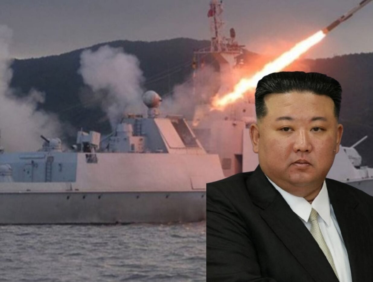Kim Jong Un monitors cruise missile launch from new naval warship