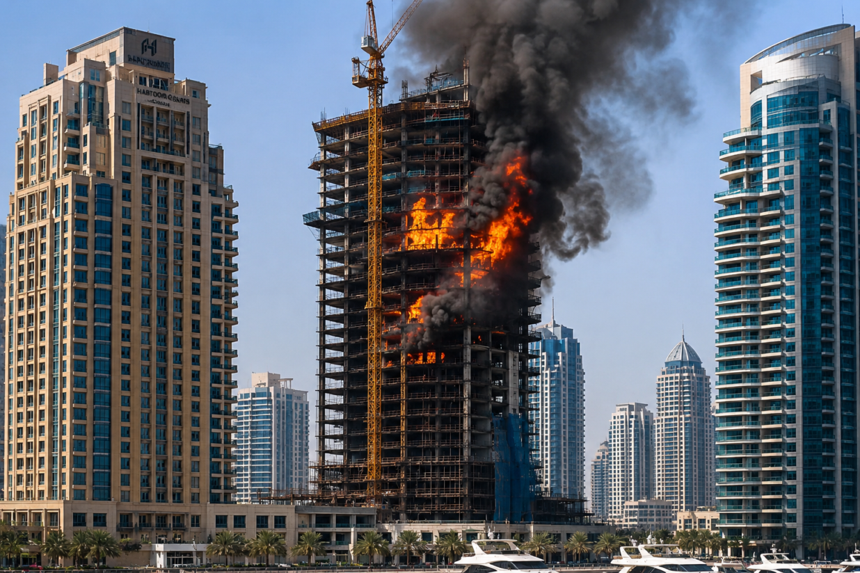 Dubai Marina Fire Crash Today: Flames Break Out Near Habtoor Grand Tower Project