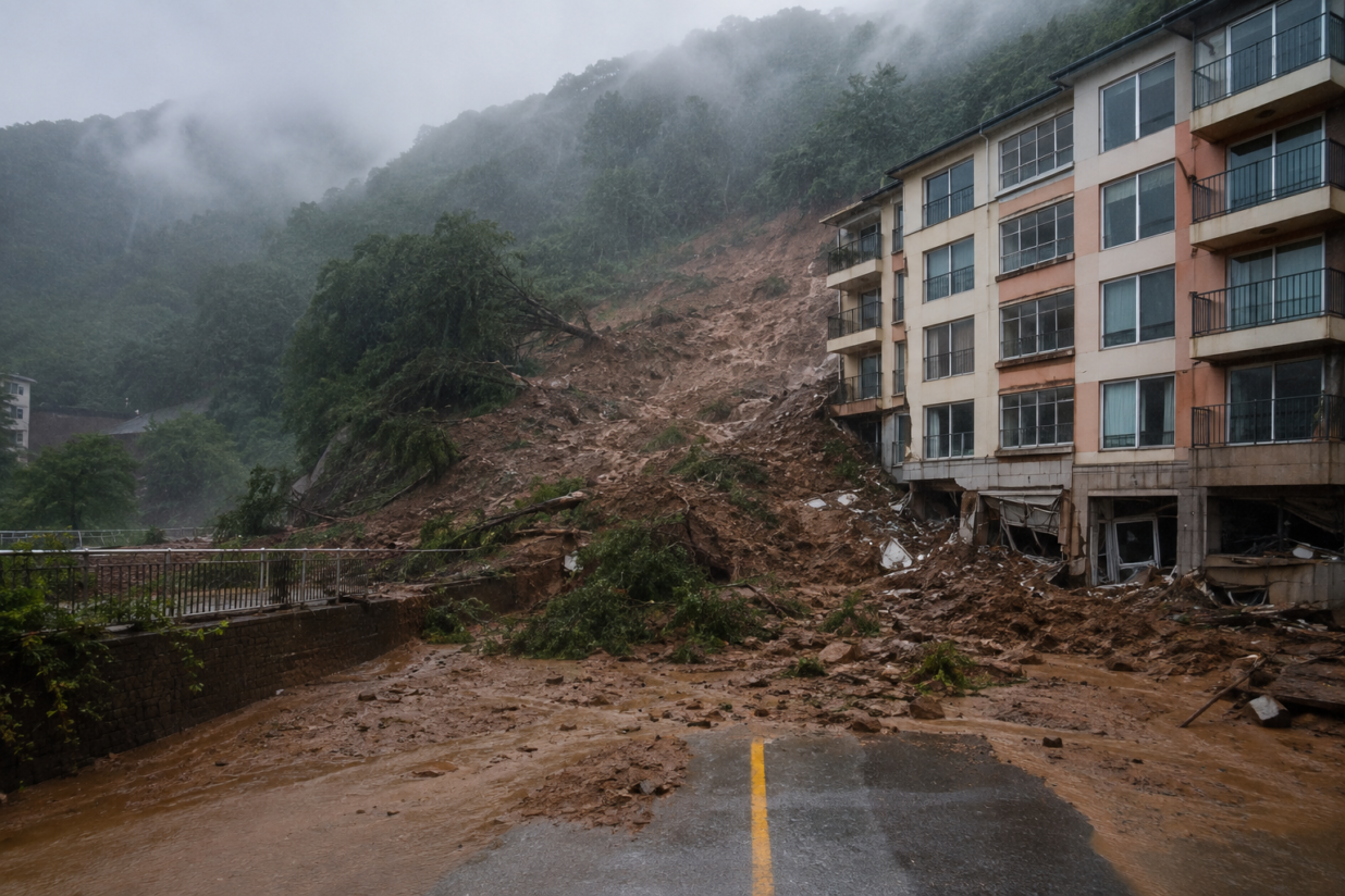 South Korea landslide Kills One Amid Torrential Rain in Southern Region