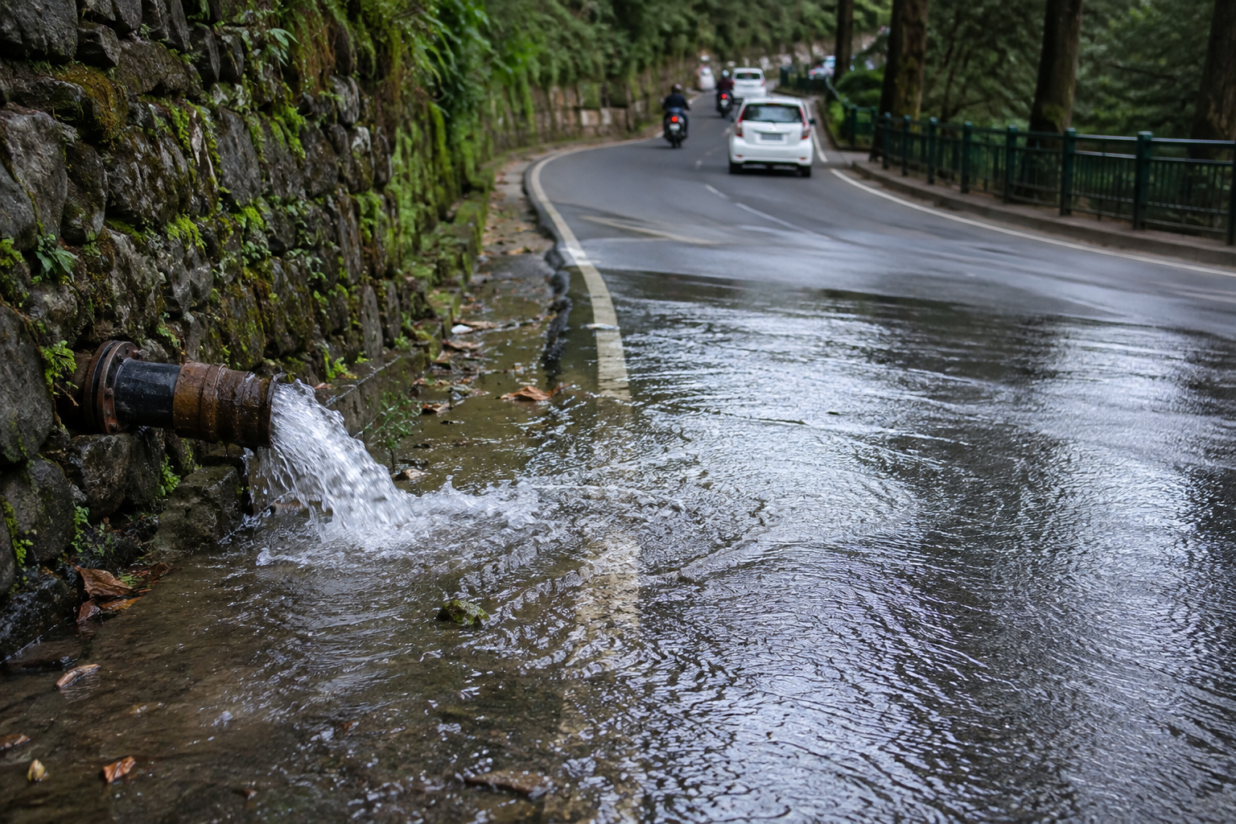 Mussoorie Road Turns Slippery After Water Pipeline Damage, Riders Face Accident Risk