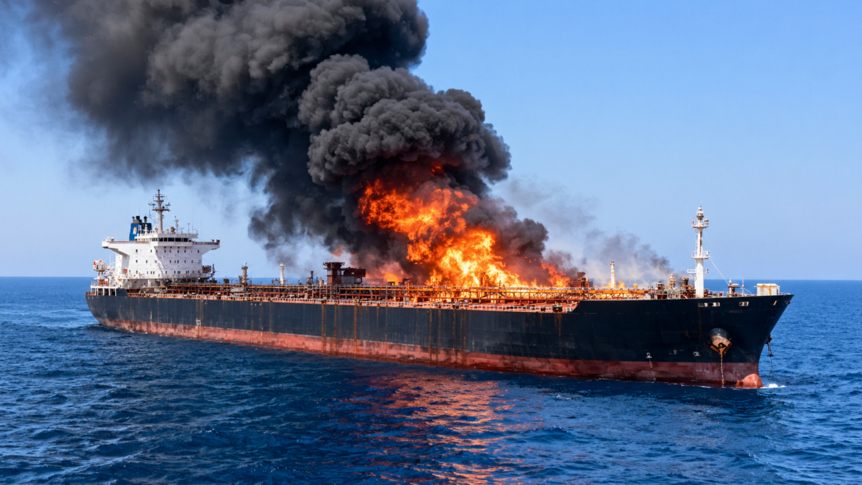 Oil Tanker Catches Fire After Mine Strike in Strait of Hormuz
