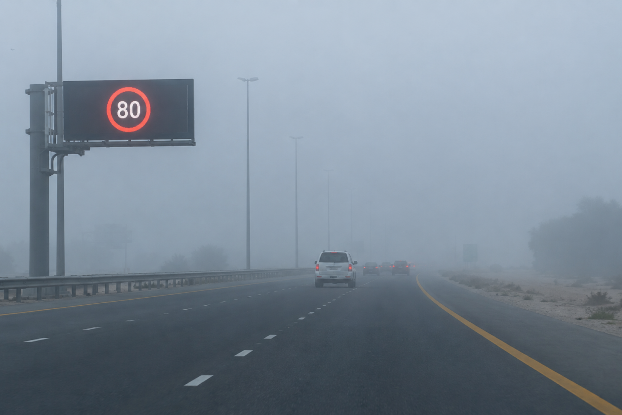 Abu Dhabi Fog Alert: 80km/h Speed Limit Announced on Two Roads